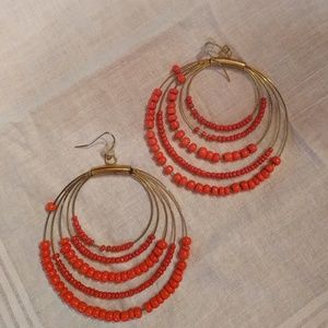 Boho Beaded Chandelier Hoops in Coral